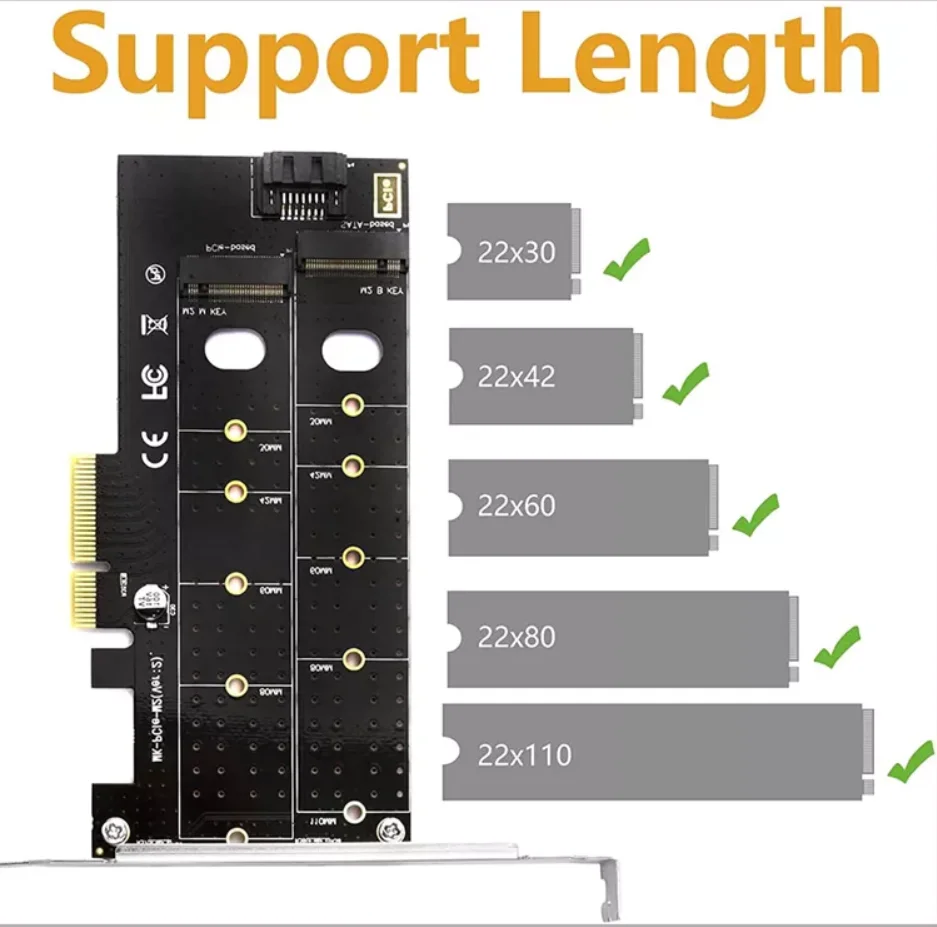 PCIe to M.2 NVMe SSD NGFF Riser Card 110mm M + B Key Dual Protocol Expansion Card - Image 5